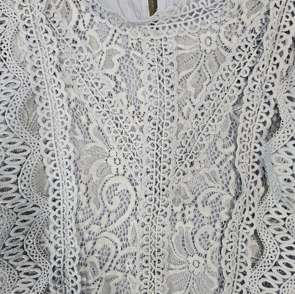 Lucy Paris Womens Large Croquet Cap Sleeve Lace Shirt Sky Blue Camisole Crochet - Picture 2 of 8